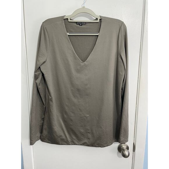 A'Nue Ligne Shirt Medium Olive Green Minimalist Stretch Knit Office Layering - Picture 2 of 8
